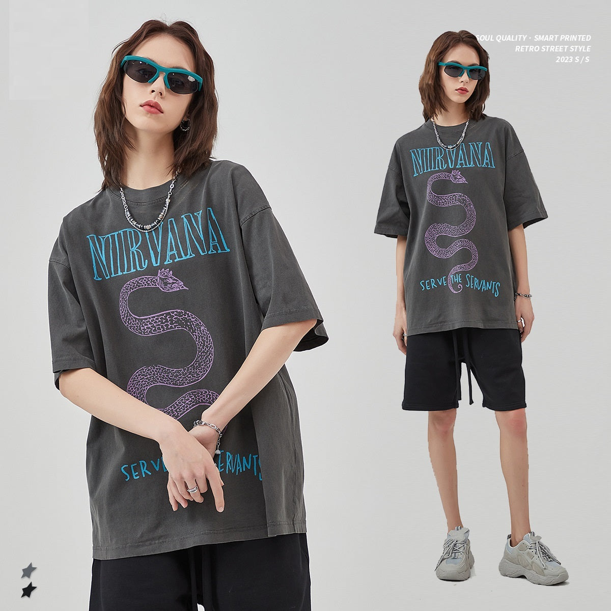 Retro Washed And Worn Printed Short-sleeved Men's T-shirt European And American