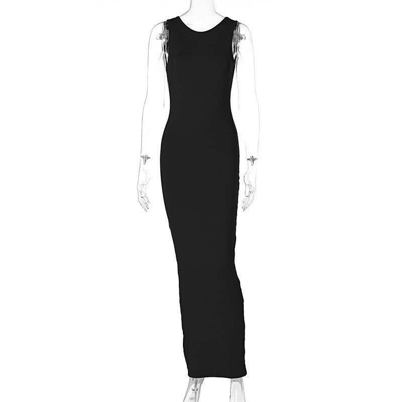 New Slim Round Neck Slit Dress