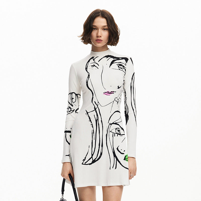 Positioning Portrait Line Printing Dress