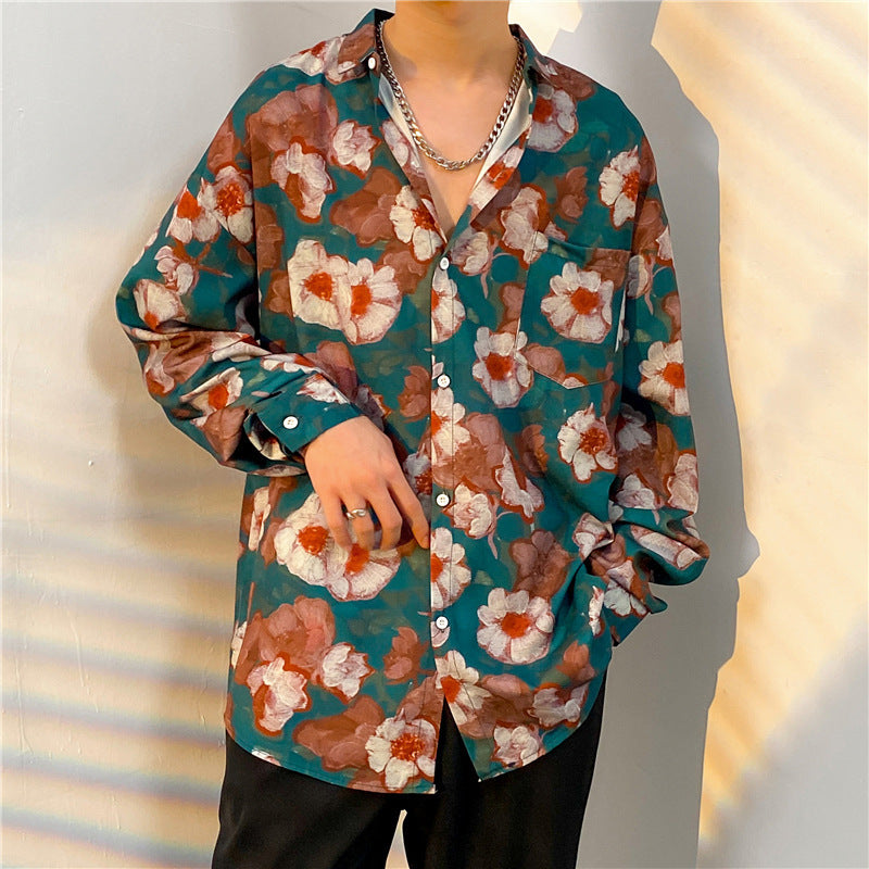 Loose Vintage Floral Shirt Long Sleeve
