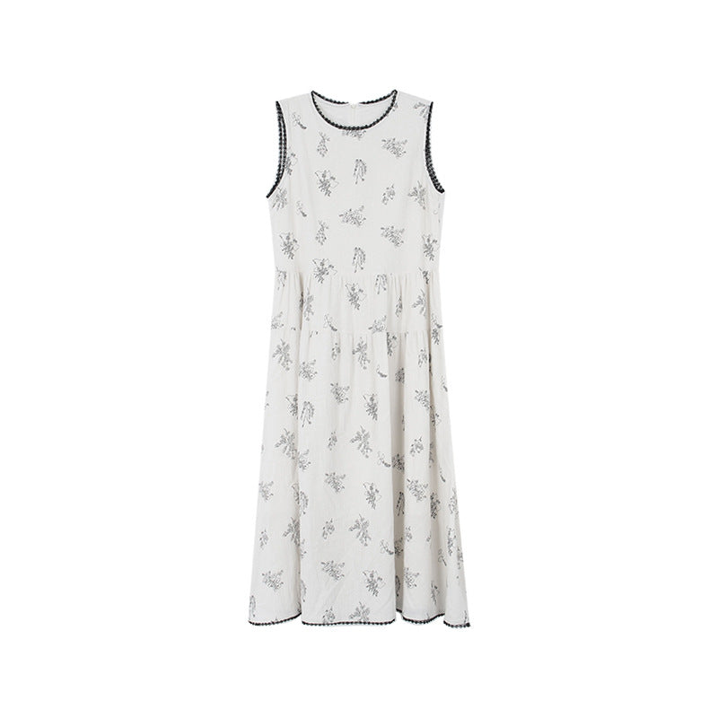 Retro Printed Waist-controlled Slimming Dress Women's Summer New