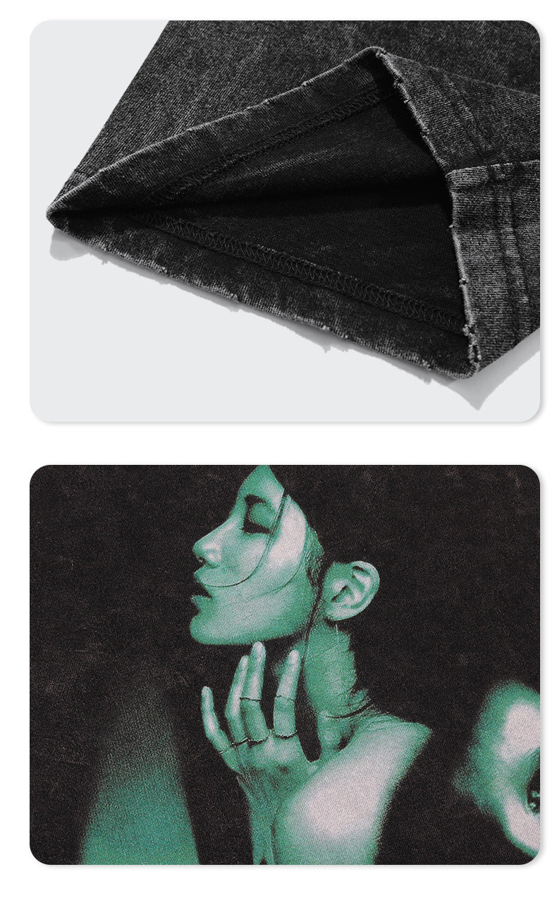 Loose T Shirt Men's European And American Dark Wash And Edging Short Sleeves