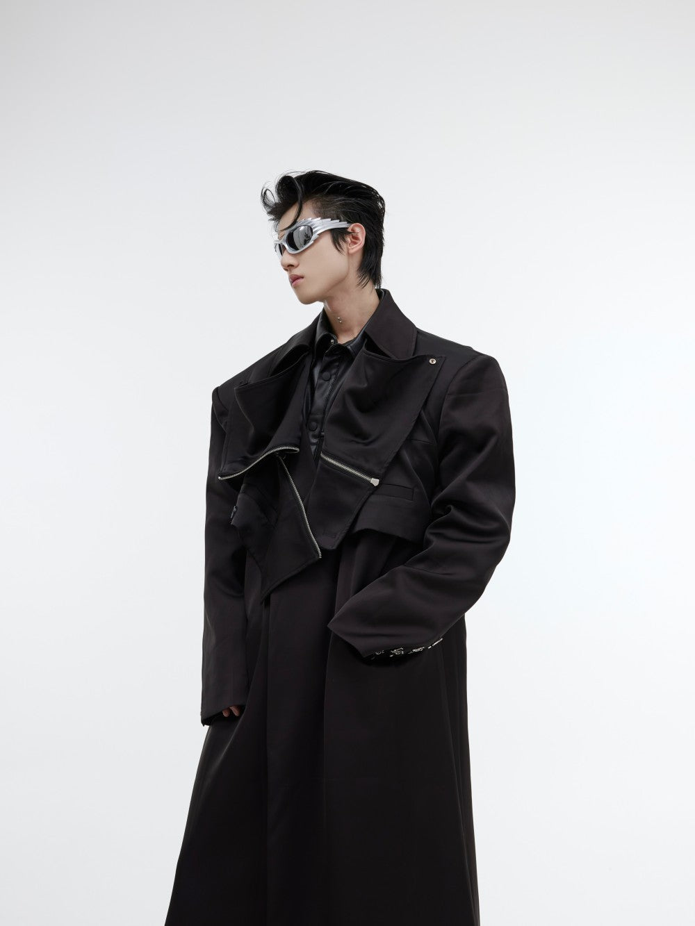 Metal Design Knee Length Trench Coat