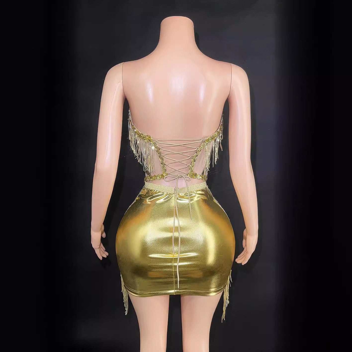 Fashion Hip Tassel Tube Top Short Skirt