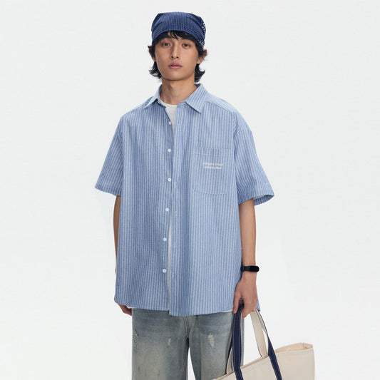 Profile Striped Overalls Short-sleeved Shirt For Men And Women