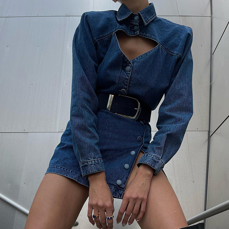 Long-sleeved Shirt Denim A-line Dress