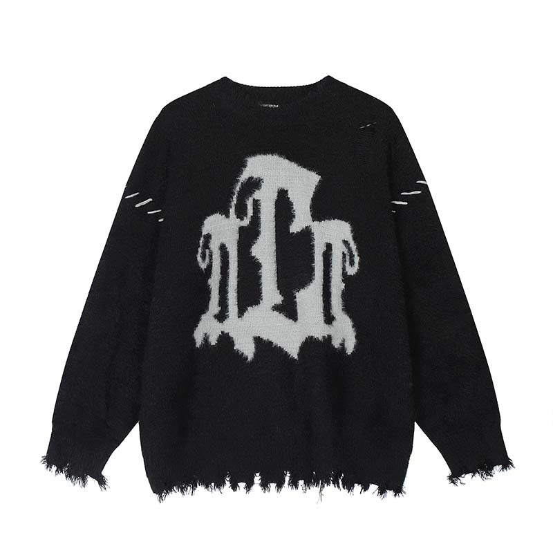 Women's Vintage Mohair Idle Style Letters Brocade Sweater