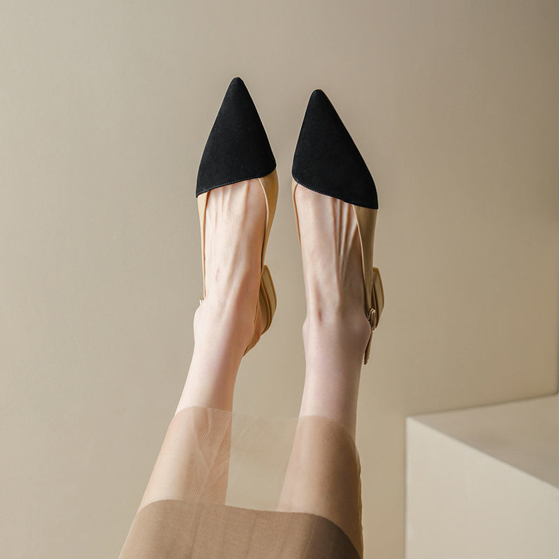 Chaussures plates à talons épais en cuir à blocs de couleurs