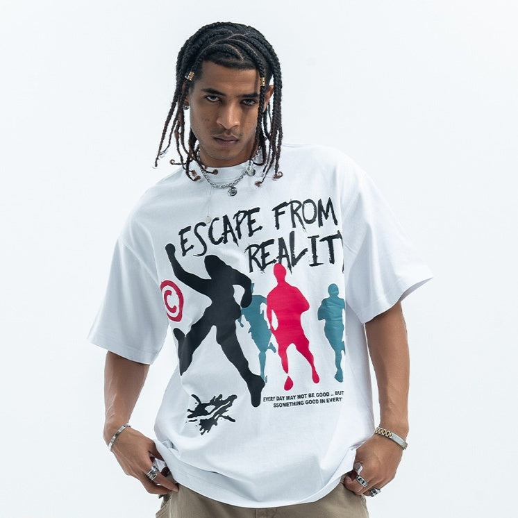 T-shirt à manches courtes imprimé tendance en coton double fil