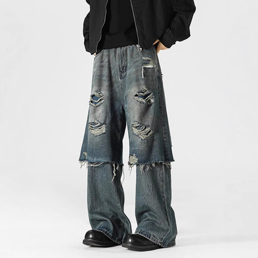 American Street Fake Two-piece Jeans