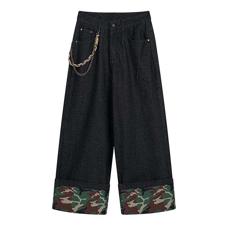 Pantalon à jambes droites pour homme, style tendance, ourlet contrasté