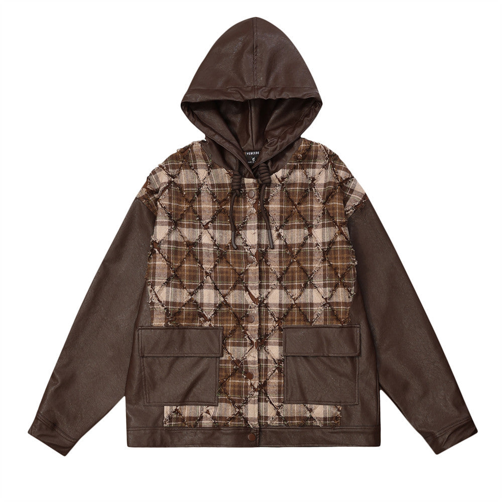 Manteau deux pièces en simili cuir PU avec coutures contrastées