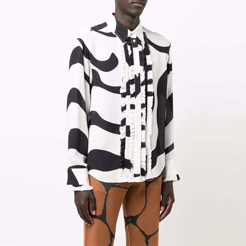 Long Sleeve Striped Printed Casual Shirt