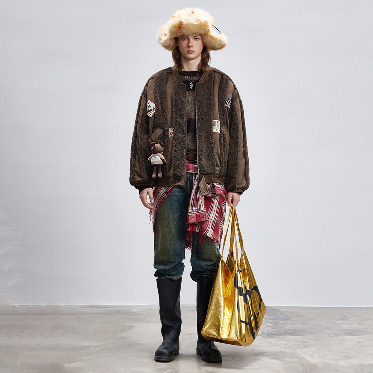 Veste matelassée en coton et manteau en laine d'agneau