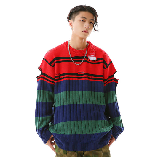 Pull tricoté déchiré au crochet à manches longues