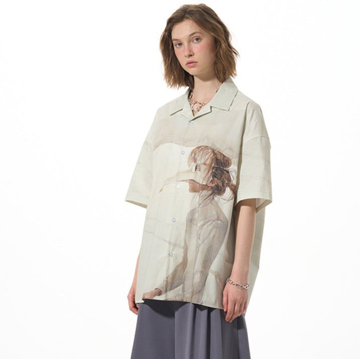 Chemise à manches courtes polyvalente à imprimé graphique décontracté