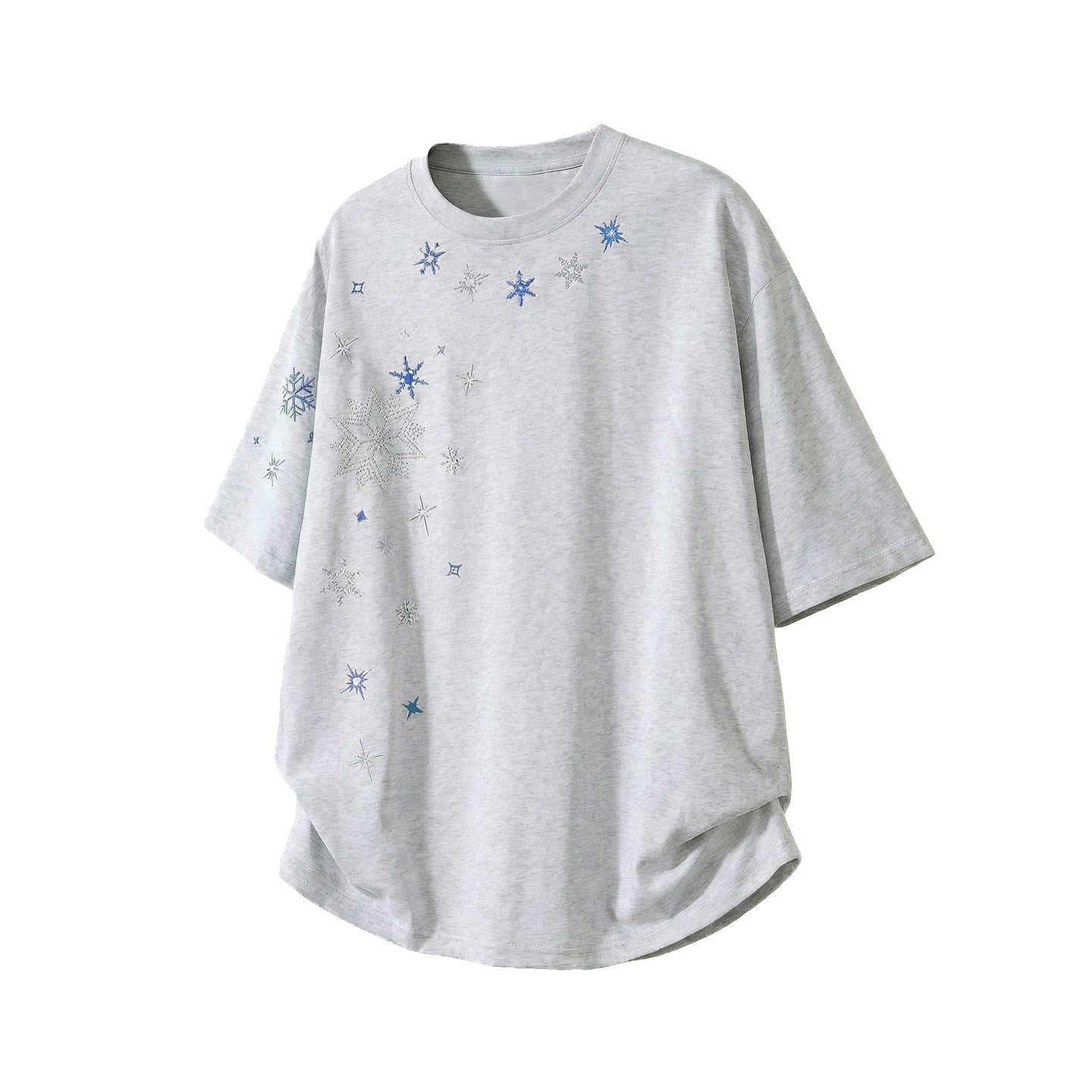 Men's Cotton Loose-Fit Short-Sleeve T-Shirt With Snowflake Print