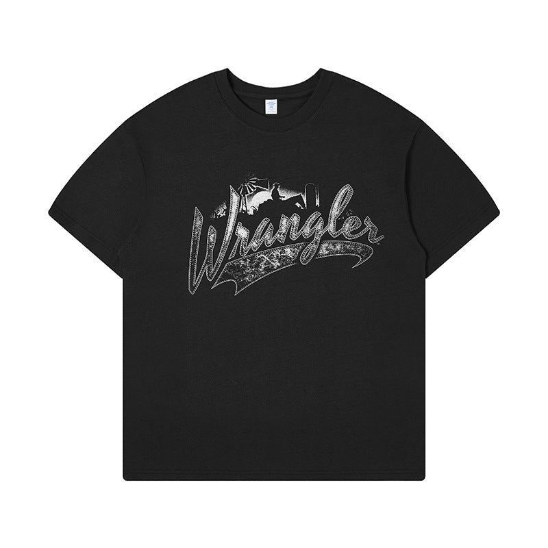 Summer Round Neck Washed Short Sleeve Cotton Retro American Street Loose Printed Fashion Brand T-shirt