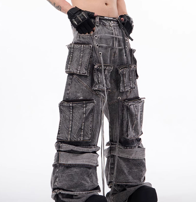 Salopette style américain en détresse, pantalon à franges avec coutures en corde