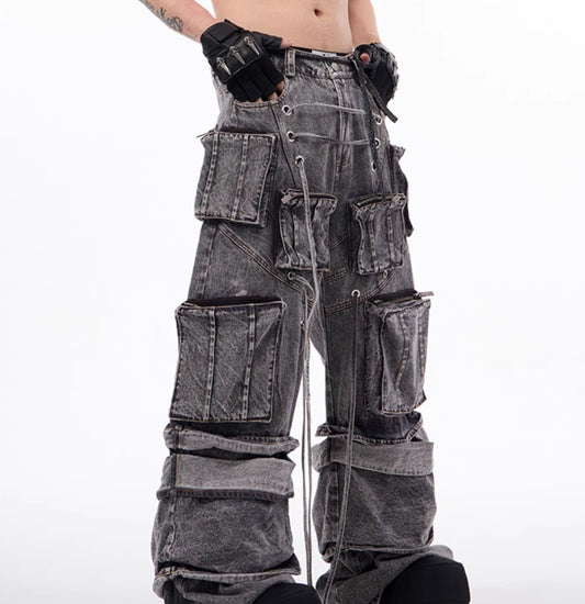 Salopette style américain en détresse, pantalon à franges avec coutures en corde