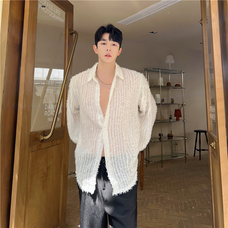 Bright Silk Micro Perspective Thin Mesh Shirt