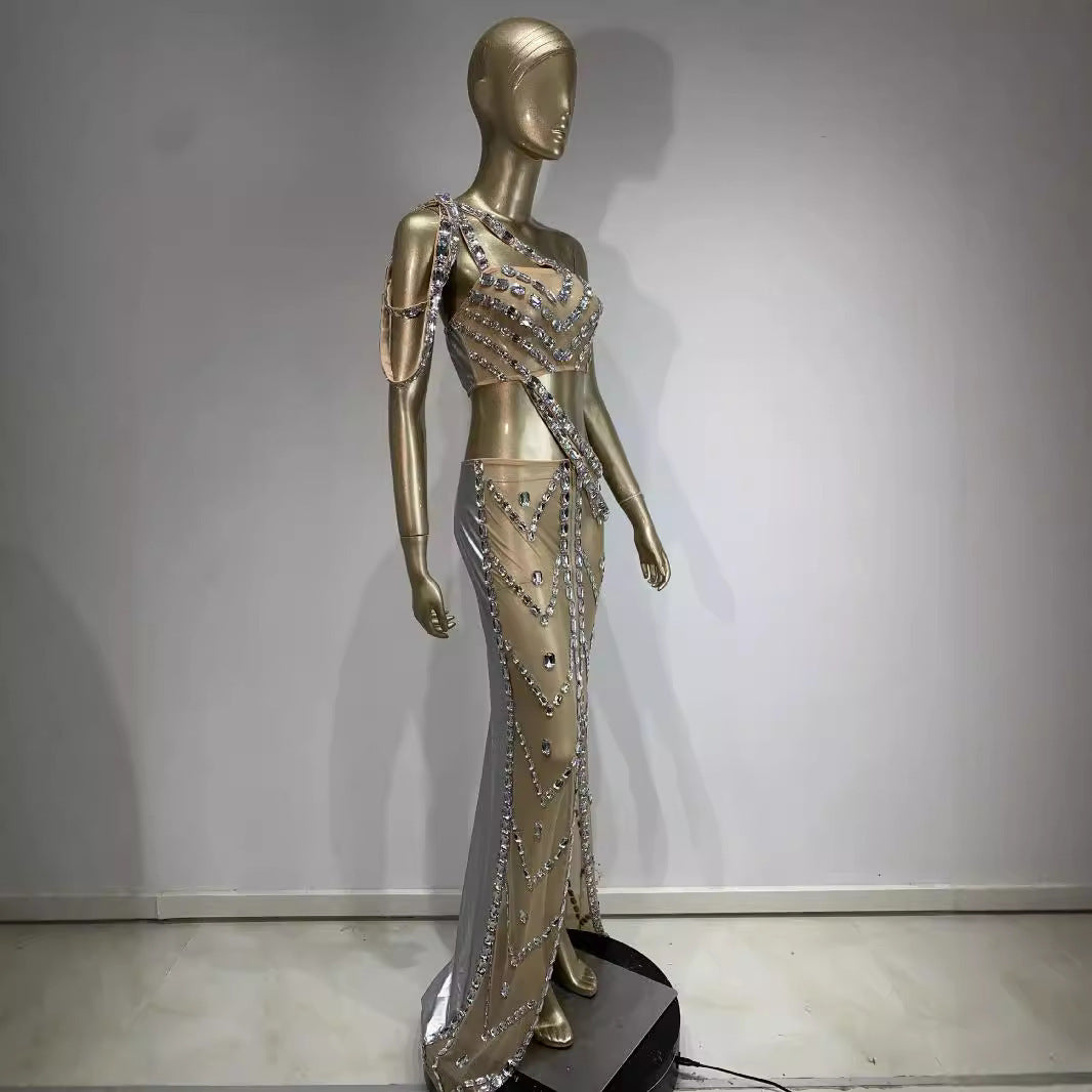 New Sexy Shiny Rhinestone Dress Suit