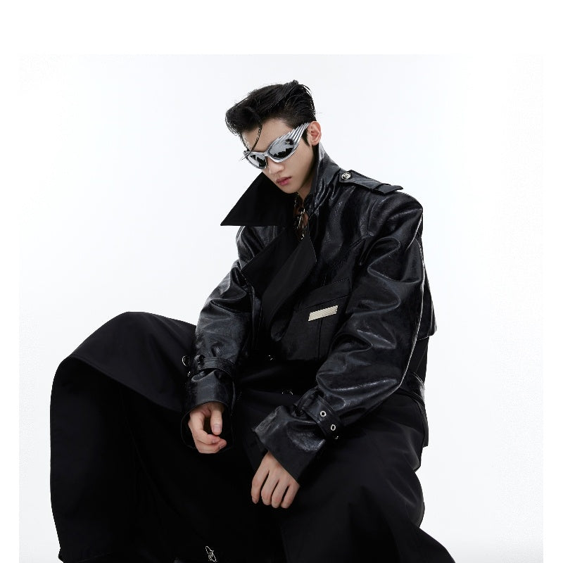 Heavy Niche Deconstruction Double-layer Stitching Padded Shoulder Long-cut Coat