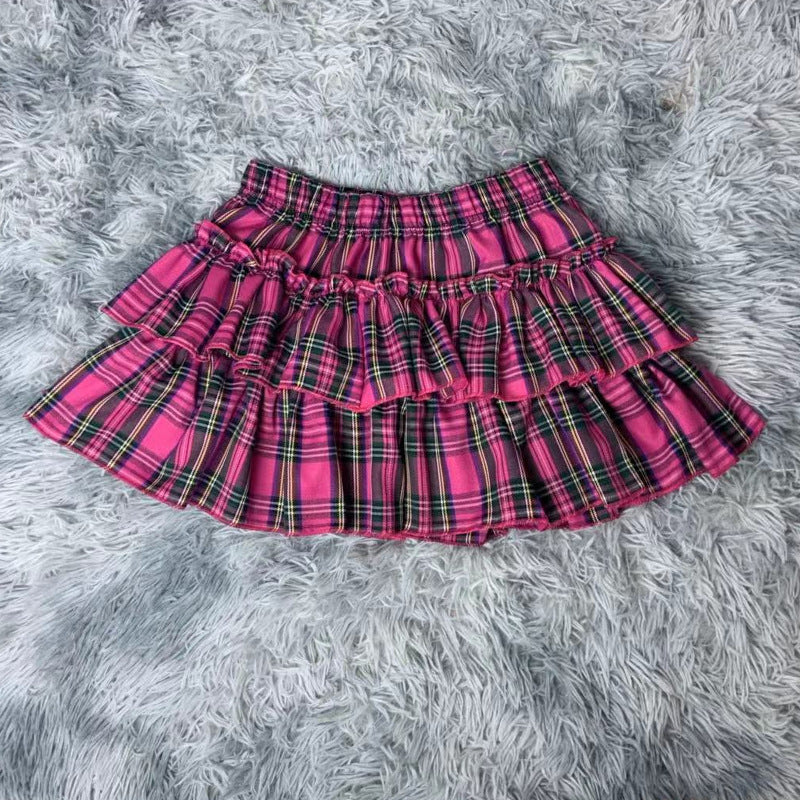 High Waist Fungus Plaid A- Line Half-length Slim-fit Pleated Miniskirt