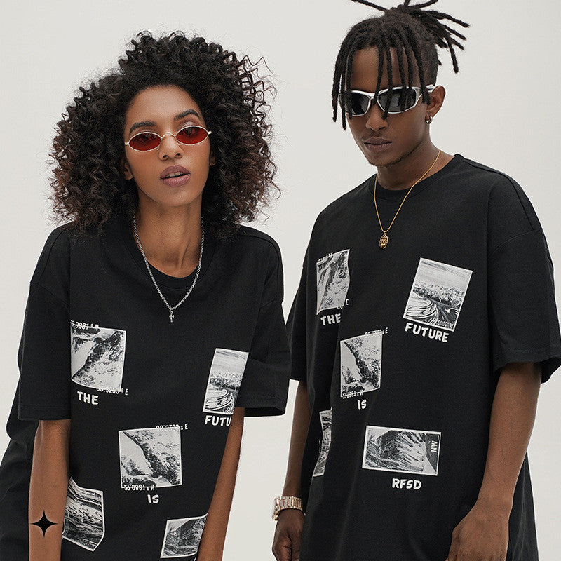 Loose Shoulder Style Cotton Printing Short Sleeve