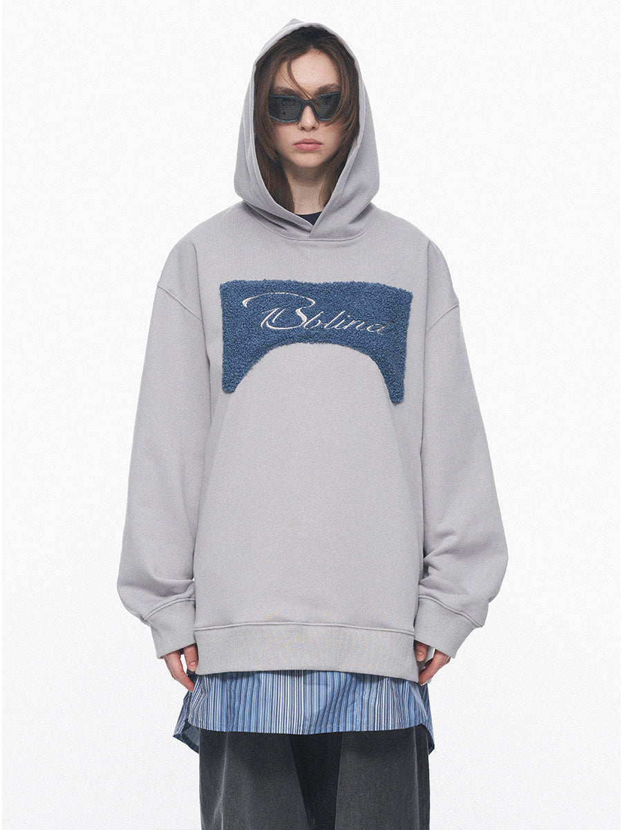 Sherpa Embroidered Loose Vintage Oversized Hooded Sweatshirt