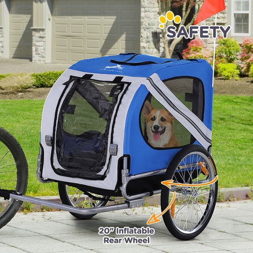 Rimorchio per bici per cani Aosom, carrello per animali domestici, carrello per bicicletta, accessorio per il trasporto di merci per viaggi con 3 ingressi, ruote grandi per fuoristrada e schermo a rete.