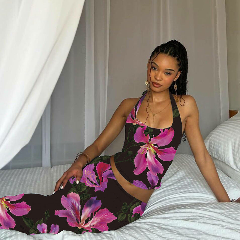 Fashionable Printed Sexy U-Neck Tank Top And Slim-Fit Skirt Set