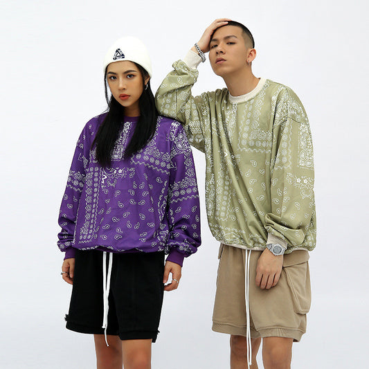 New Cashew Flower American Loose Crewneck Sweater