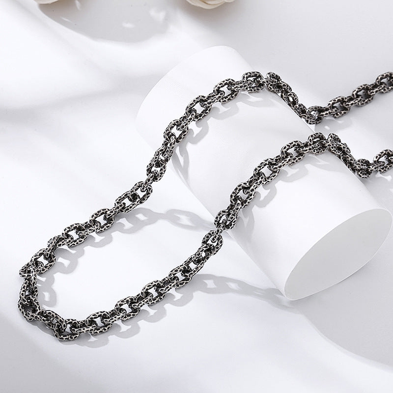 S925 Sterling Silver Meteorite Necklace Stone Pattern Thick Type Men