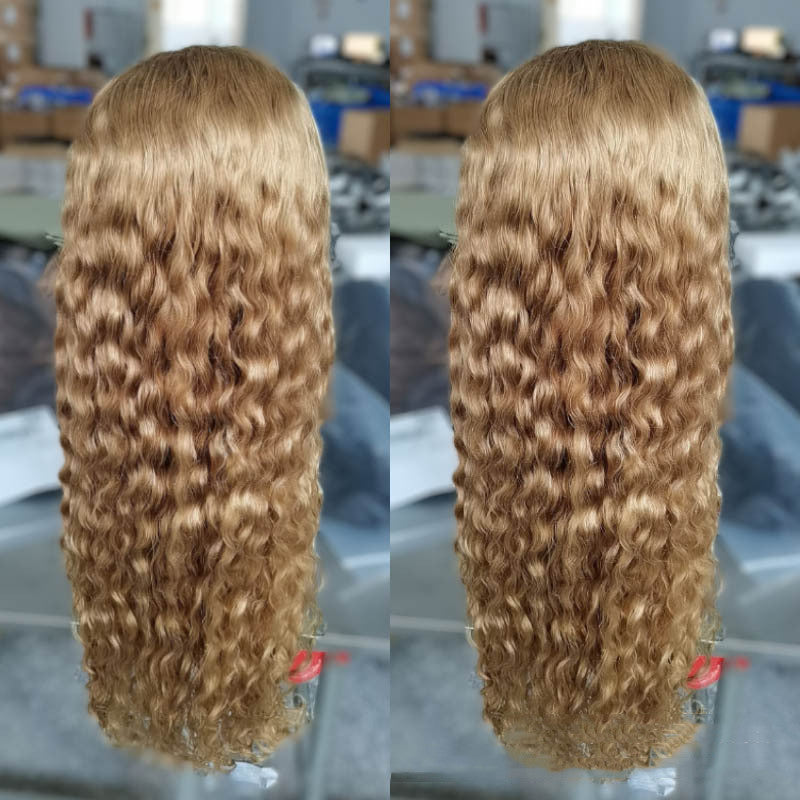 Side Parted Brown Long Curly Corn Perm Wig