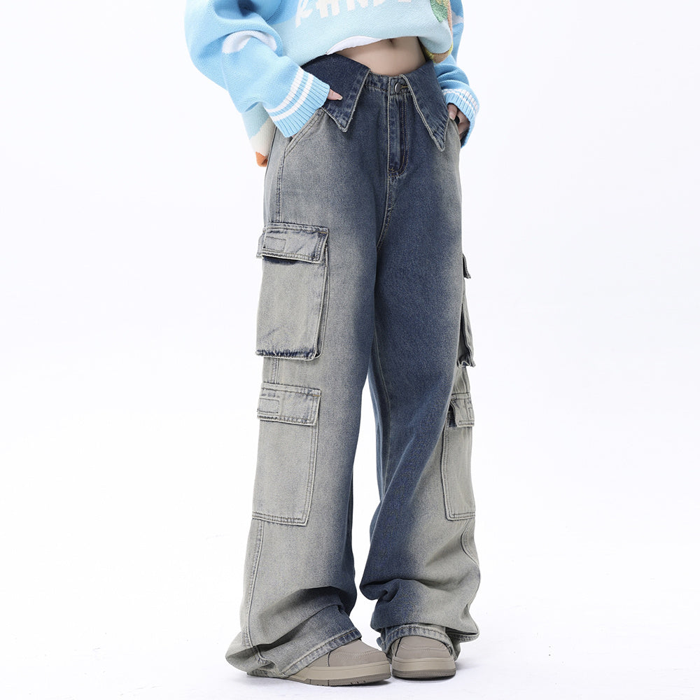 Design Loose Cool Multi-pocket Contrast Color Inkjet Trousers