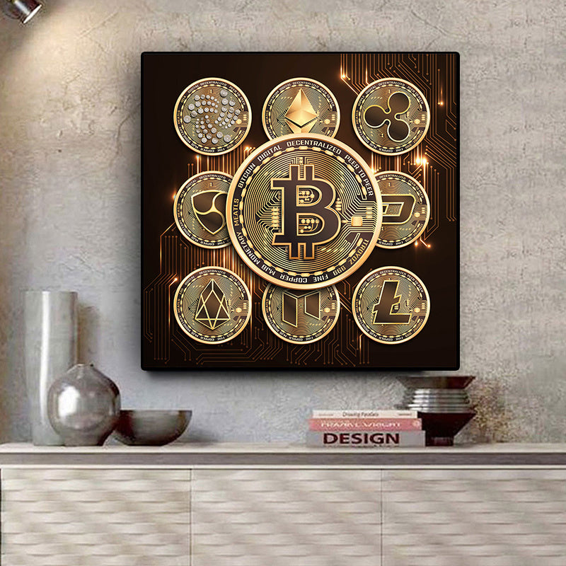 Bitcoin Painting On Canvas Of Large Size Currency Scandinavian Style Posters