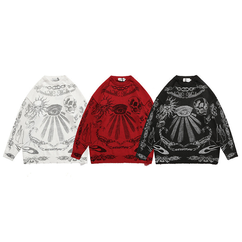 Dark Street Culture Skull Print Knitted Sweater