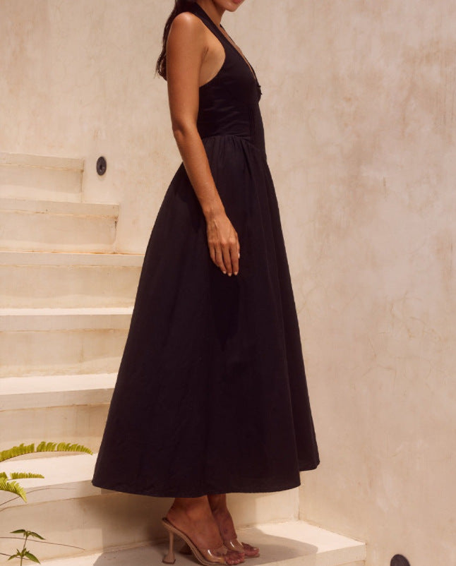 Robe longue dos nu à lacets et bretelles dos nu