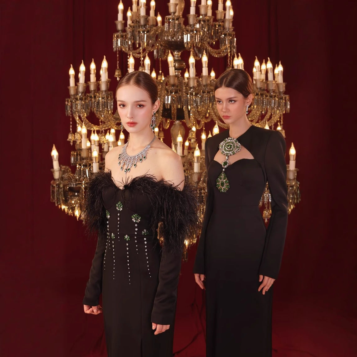 Temperament Long Sleeve Bandage Tight European And American Diamond Dinner Dress