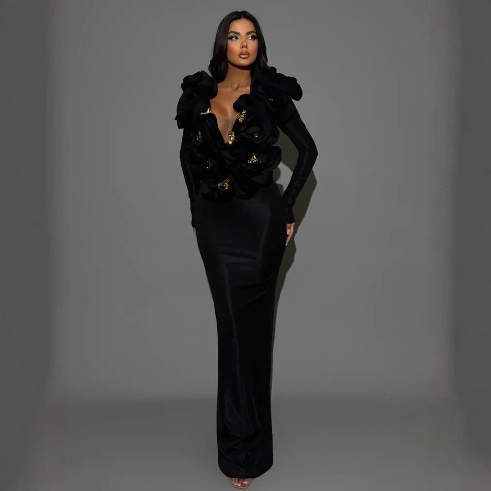 Three-dimensional Flower Sexy Dress Euros