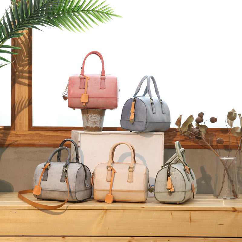 Leather Retro Portable Hand Shoulder Boston Ladies Bag