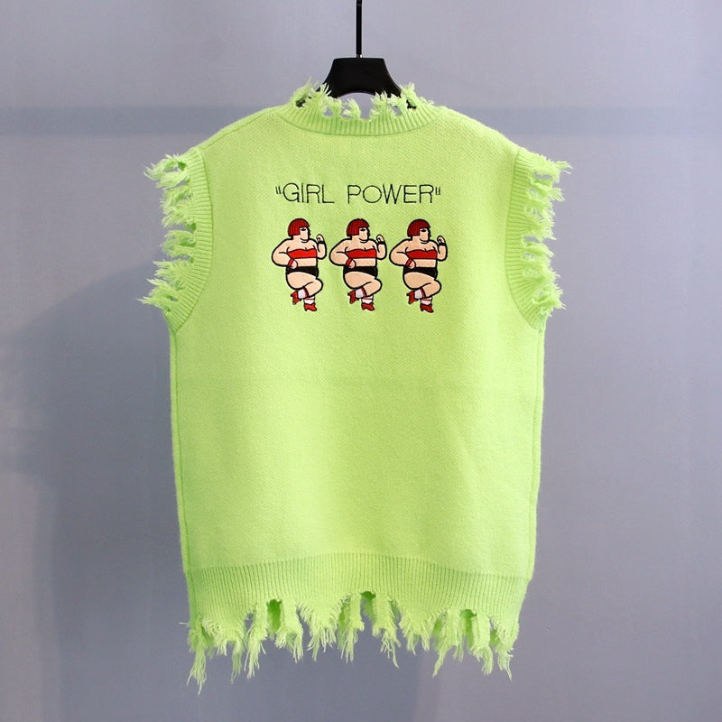 Cartoon knitted vest women's two-piece sleeveless sweater