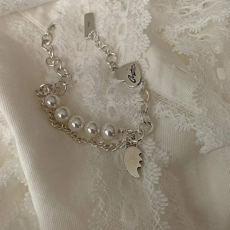 Bracciale con lettera d'amore retrò Bracciale con perle a doppio strato