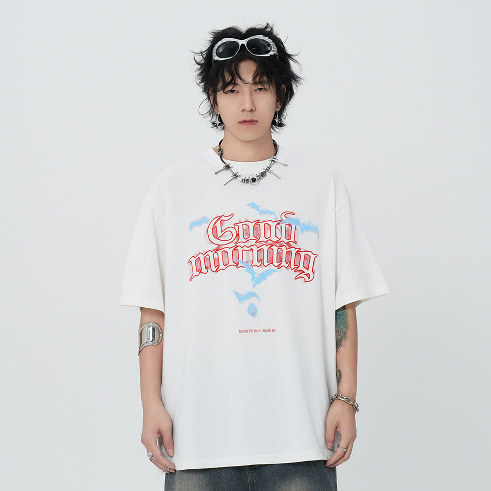 Punk Hip Hop Printed Letter Washed And Worn Short Sleeve T-shirt