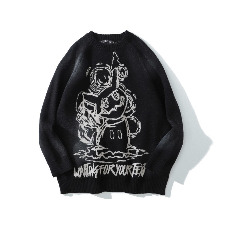 Pull épais brodé hip-hop à manches longues pour couple, automne et hiver