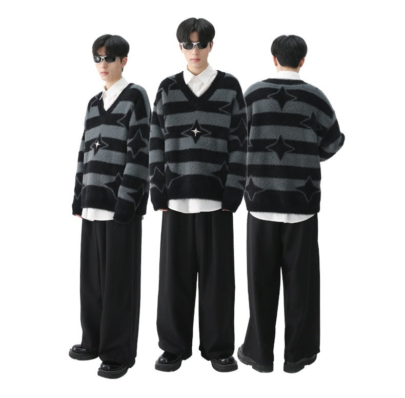 Nouveau pull rayé à manches longues pour homme