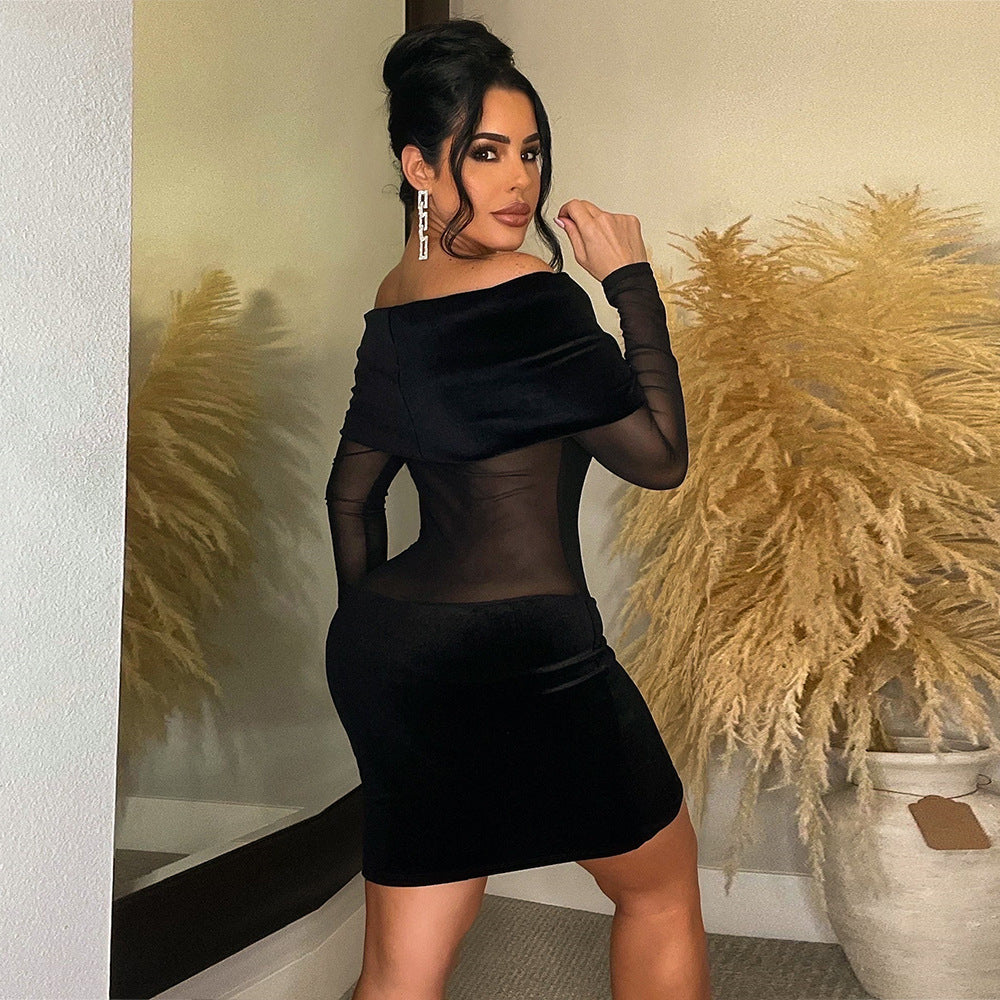 Mesh See-through Long Sleeve Dress