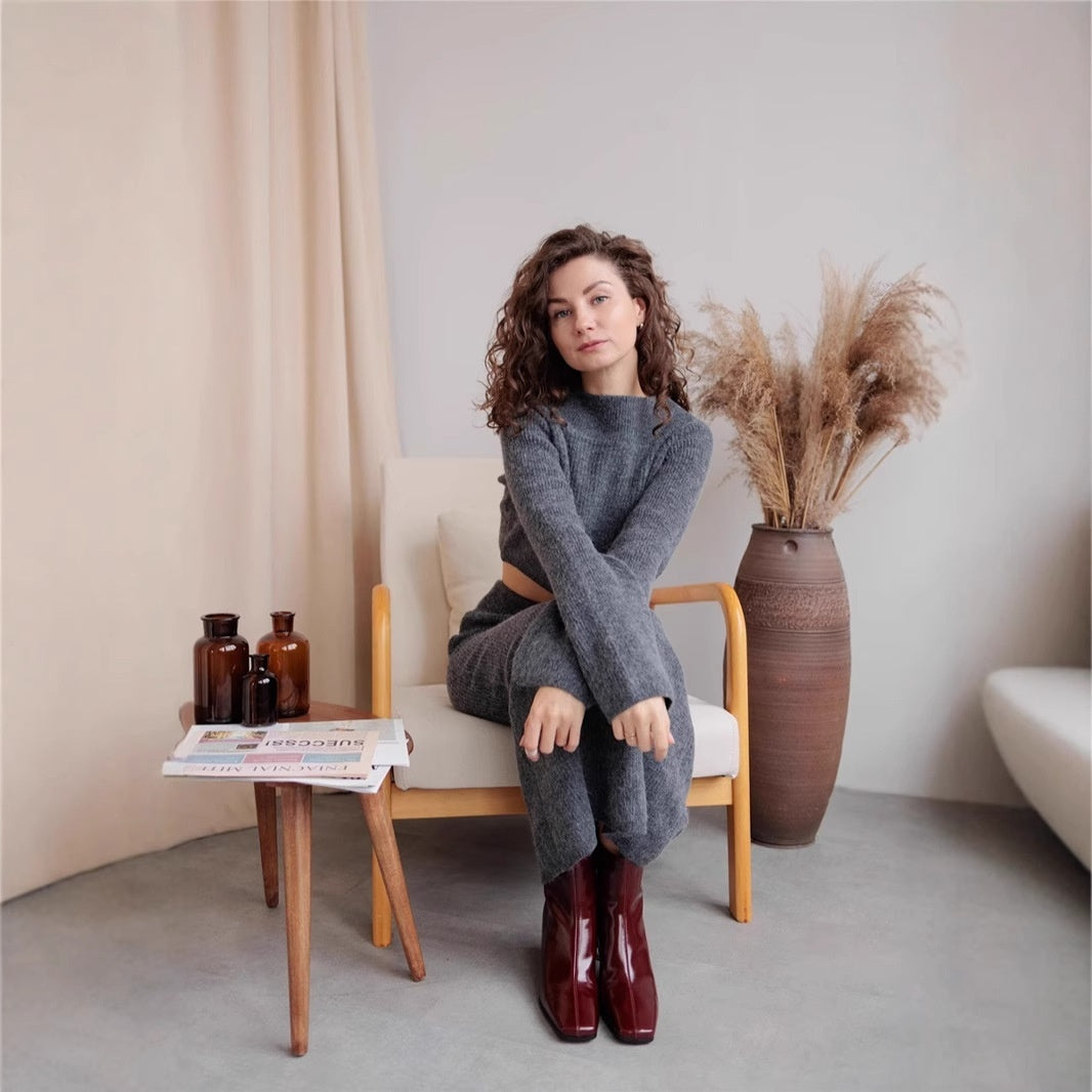 Ensemble pull épaules dénudées haut de gamme pour femme, sac et jupe taille basse