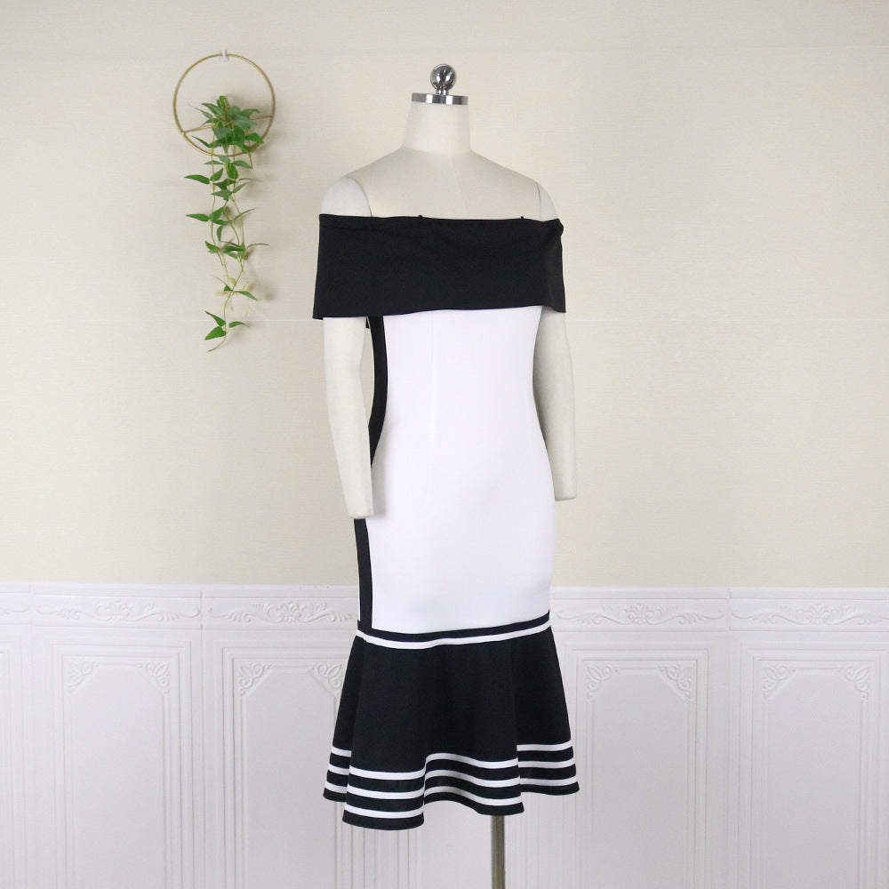 Robe sexy à volants taille haute contrastée